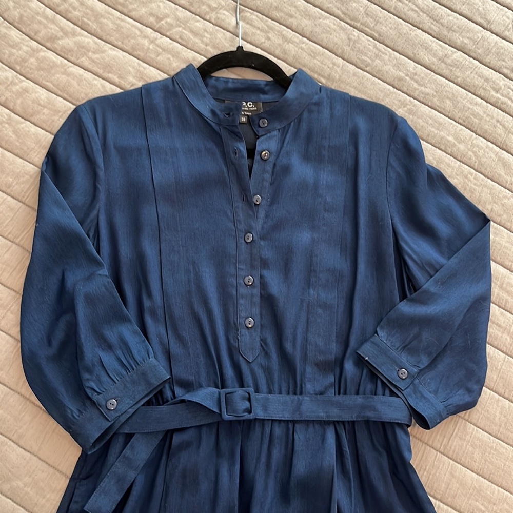 APC Blue Button Down Belted Dress Sz 38